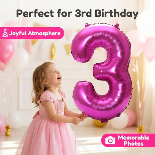 Image of YPSelected 32 Inch Large Foil Helium Number Balloon Birthday Wedding Party 0-9 (Rose Red, 3)