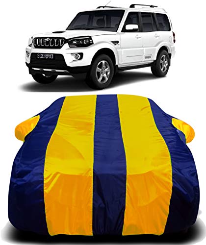 Image of Waterproof Car Cover with Ultra Surface Body Protection (Yellow Stripes) (Mahindra Scorpio New 2019)