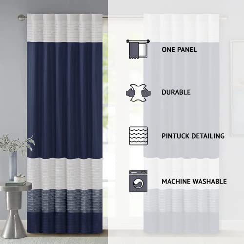 Madison Park Amherst Single Panel Faux Silk Rod Pocket Curtain With Privacy Lining For Living Room, Window Drape For Bedroom And Dorm, 50X84, Navy #TOP7