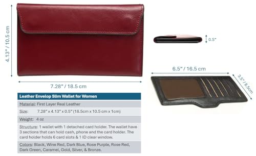 Women's Genuine Real Leather Slim Envelope Wallet with Detached Card Holder, Magnetic Closure, Phone Holder Clutch (Green)3