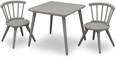 Delta Children Windsor Kids Wood Table Chair Set (2 Chairs Included) - Ideal for Arts & Crafts, Snack Time, Homeschooling, Homework & More, Greenguard Gold Certified, Grey
