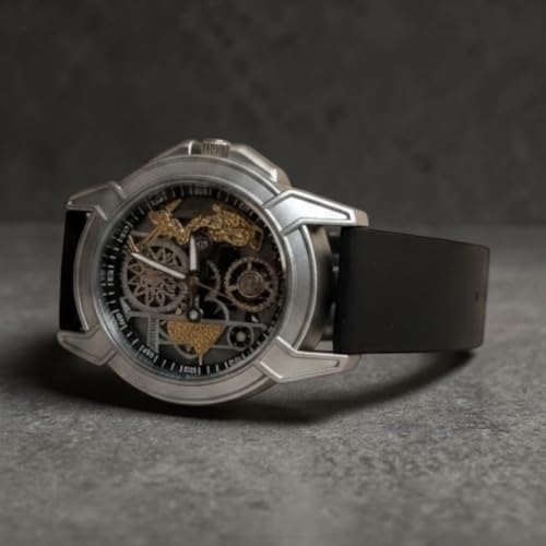 Image of Shree Ram Skeleton Watch, Ayodhya Mandir Theme, Mechanical Look Quartz, Stainless Steel Metal Bracelet, Round Dial with Deity Engraving for Man and Boyes