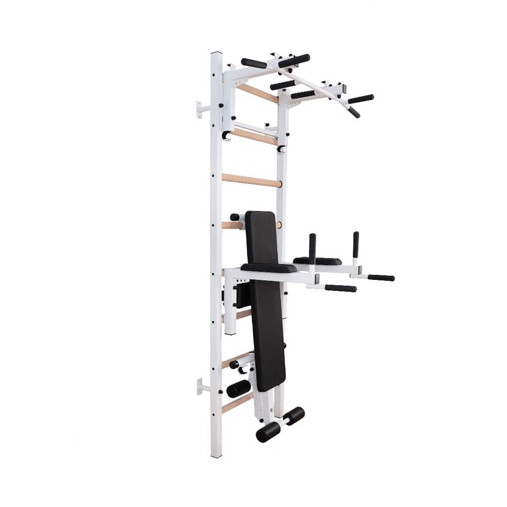 233W Full Body Workout Dip Station Wallbars with Convertible Steel 6-Grips Pull Up Bar That can Also be