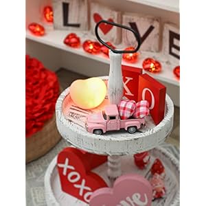 Mini Valentines Day Metal Farm Truck with 2 Hearts Vintage Love Romantic Tiered Tray Decor Diecast Pickup Truck Model for Shelf Table Decor 48inch