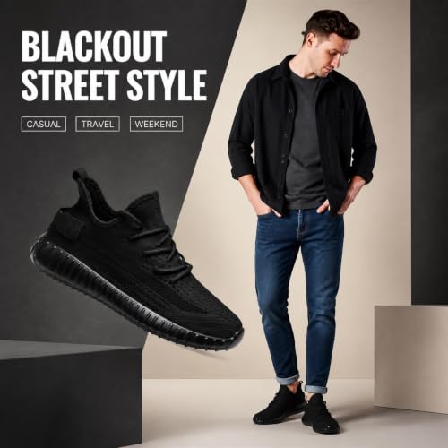 Mens Black Sneakers, Casual Walking Shoes for Men, Slip On Lace Up by Generic - Used condition - Image 5