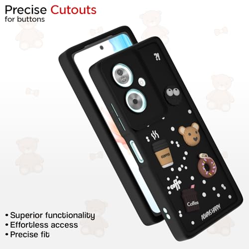 Image of Pikkme Back Cover for Oppo A79 5G | Cute Fun Cartoon 3D Bear Silicone Full Body Protection Bumper Case (Black)