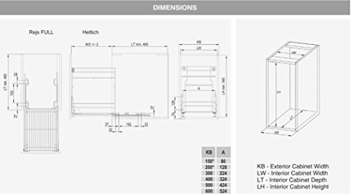 PULL OUT KITCHEN BASKET STORAGE SELF/SOFT CLOSE 300 400 500 600mm Variant Multi (300mm REJS, Graphite)
