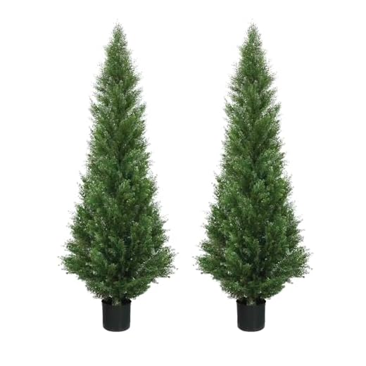 Two 5 Foot Outdoor Artificial Cedar Topiary Trees Potted Plants Two Peace Construction