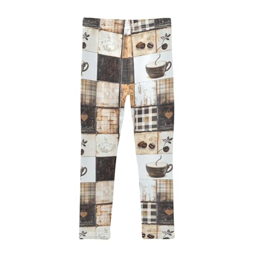 Retro Coffee Checkered Girls Casual Leggings for Kids Printed Long Pant Bottoms Stretch and Soft2
