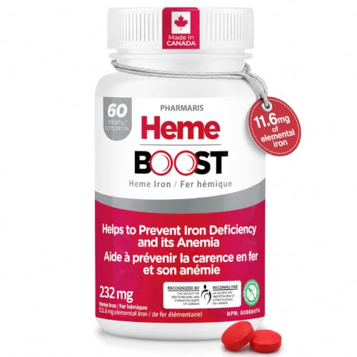 Hemeboost 11.6mg (232mg Heme Iron Pills), High Potency Iron Supplement for Women & Men, High Absorption & Gentle on Stomach, Safe for Use in Pregnancy, 60 Tablets