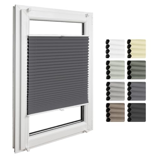 Home-Vision® Premium Doppelplissee Wabenplissee ohne Bohren mit Klemmfix (Weiß-Graphit, B65cm x H120cm) Modern Klemmfix Blickdicht Plissee Sonnenschutz Hitzeschutz Jalousie für Fenster Thermo