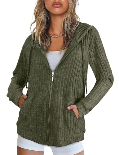 Flikity Cardigan à capuche zippé pour femme avec grandes poches Tunique à manches longues Veste légère pour femme Vêtements de travail décontractés...