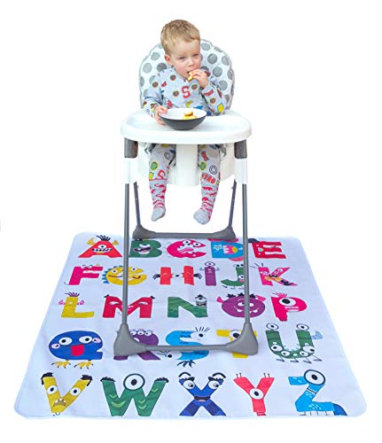 Baby Splat Mat for Under High Chair/Arts/Crafts by R&O Baby Waterproof/Washable Anti Slip Floor Splash Mat | Portable Play Mat and Table Cover | Monster Alphabet (47”x47”)