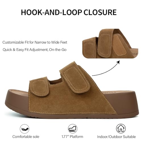 Image of Platform Sandals Women Genuine Leather Slip-on Beach Slide Buckle Comfortable Sandals with Memory Foam Soft Lining and Open Toe Low Wedges
