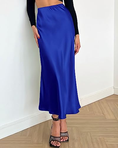 Image of BTFBM 2026 Summer Womens Skirts Silk Elegant High Waist Flowy Long Satin A-Line Midi Skirt Cocktail Wedding Party