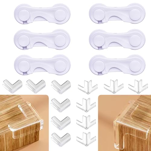 6Pcs Seguro Puertas Bebe + 12Pcs Protector Esquinas Bebe | Protector Puertas Bebe y Esquineras Protectoras Bebe para Seguridad en el Hogar con Fuerte Adhesivo | Seguridad Cajones Bebe