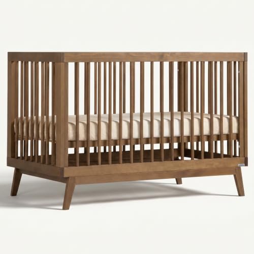 Image of dadada Baby Soho 3-in-1 Convertible Wooden Crib to Toddler Bed - Made in Italy, GREENGUARD Gold Certified, Baby-Safe Finish, Handcrafted Beechwood, Modern Design, 3 Adjustable Heights (Walnut)