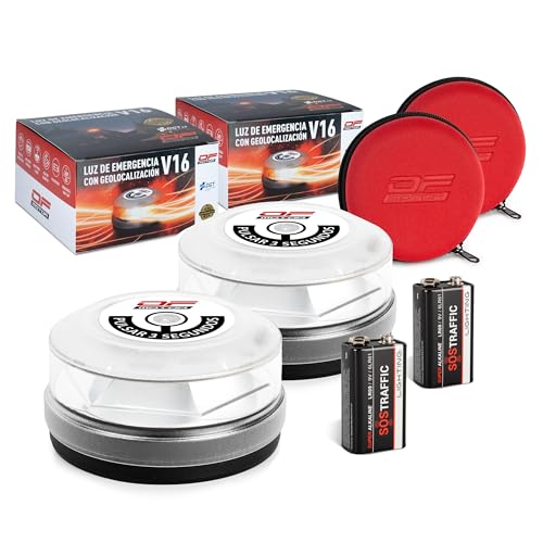 OF MOTOR Pack 2 Balizas V16 Homologadas DGT 3.0 con Geolocalización – Luz de Emergencia Coche Ultrapotente 4× Visible Día/Noche – Máxima Cobertura Nacional Multioperador – Datos Incluidos hasta 2038