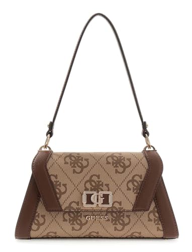 Sac à main GUESS Karnilla marron clair avec rabat et logo latte