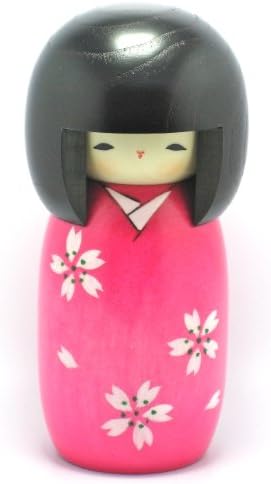 Kokeshi Doll Pink Kimono with Cherry Blossoms