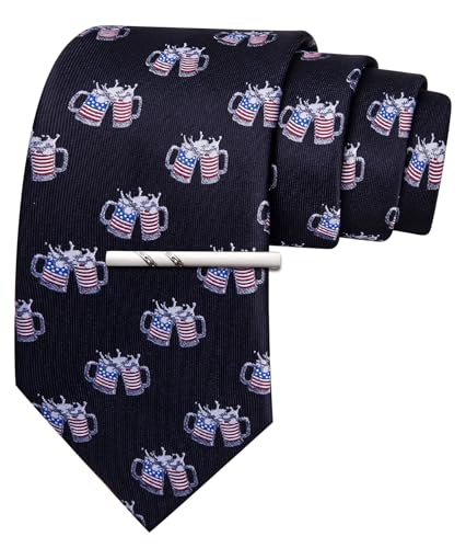 Image of Barry.Wang Silk Ties for Men Fun Necktie and Tie Clip Set for Wedding Party Business Formal Extra Long
