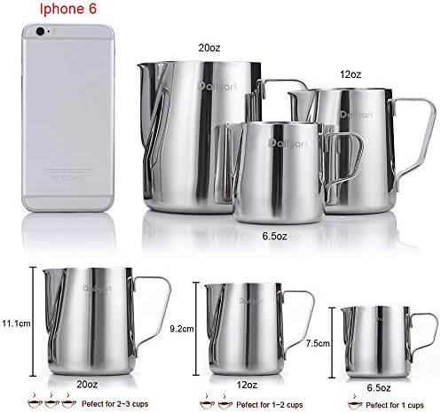 Milk Jug, Dailyart 350ML/12oz Milk Frother Jug with Art Pen, 304 Stainless Steel Barista Milk Jug for Coffee Machine, Coffee Accessories Gifts for Coffee Lovers, Milk Steaming Jug for Latte Art