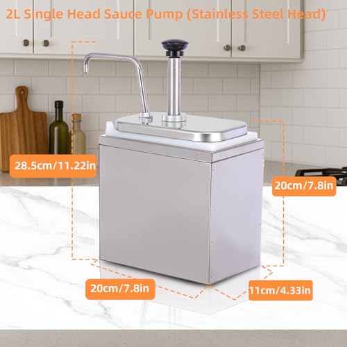 WELKOR 2.11 Quart Ketchup Pump Dispenser,Condiment Dispenser Pump, Large Capacity Detachable Leak-Proof Design for Sauce Honey Syrup Soy Sauce Mustard Cheese (1 pumphead, 2.11 QT Each)