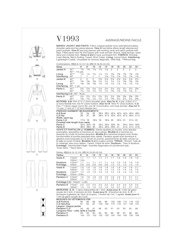 VOGUE PATTERNS V1993H5 Misses' Jacket and Trousers H5 (6-8-10-12-14), Multicoloured - Image 3