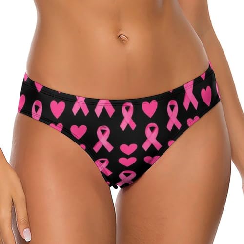 XUTSAKDCJ Women's Fashion No Show Thong Comfortable Pink Ribbon Breast Cancer Awareness Symbol Hearts Panties Workout Yoga Gym Seamless Thongs