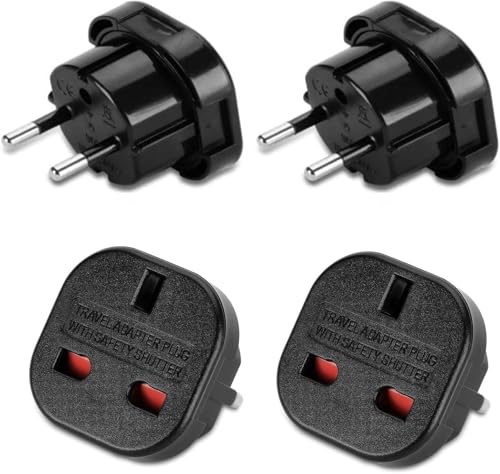 Olivera 2X Adaptateur Voyage Prise Anglaise vers France, Aadaptateur UK vers FR, Adaptateur de Voyage UK Type G vers Type C pour l'Allemagne, l'Irlande, Les Pays-Bas, la Pologne, la Suède.