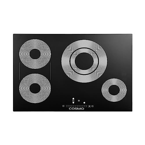 COSMO COS-304TBECC Electric Ceramic Glass Cooktop with 4 Burners, Dual Zone Element, Hot Surface Indicator Light and Touch Controls, 30 inch, Black