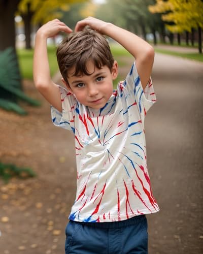 Image of Kids 4th of July 3D Tie Dye Style T-Shirt Boys Girls Patriotic American Flag Clothes Firecracker Tops 4-10 Years