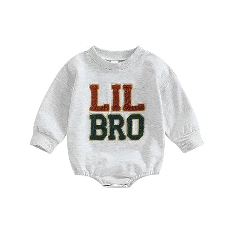 FOCUSNORM Toddler Baby Boy Outfit Newborn Infant Clothes Embroidery Sweashirt Romper Long Sleeve Onesie Mamas Boy Clothes (Letter Grey, 12-18 Months) Cover