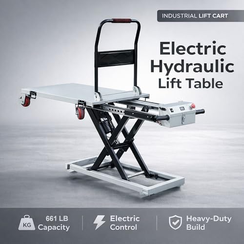 Mesa de elevación hidráulica eléctrica 660lbs, camión de Plataforma con Motor 48V con Plataforma Antideslizante, 100x75cm Carro de Servicio Pesado para el Uso del Taller del almacén