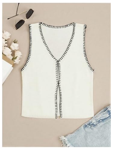 Verdusa Women's Cut Out Sweater Vest V Neck Sleeveless Knitted Vest Tops3