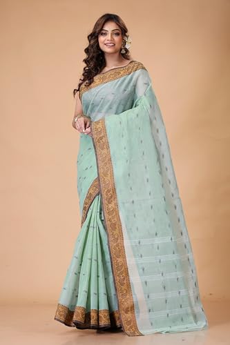 Image of Women's Traditional Bengal Tant Pure Cotton Design Border & Butta Tant Saree Without Blouse Piece