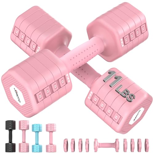 Image of JOROTO 5-in-1 Adjustable Dumbbell Set, 8LB /11LB Pair Adjustable Weights for Women at Home, 1s-Adjust Dual Locking Stable Hand Weights with TPE Soft Handle, Home Gym, Rehab, Pilates, Yoga, Strength Training