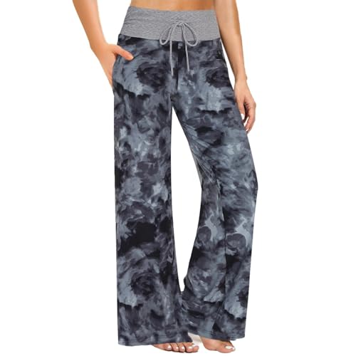 Image of ZOOSIXX Soft Black Pajama Pants for Women, Wide Leg Pants Woman Flowy Comfy Casual Lounge Yoga Capri Pants 22 inch / 30 inch