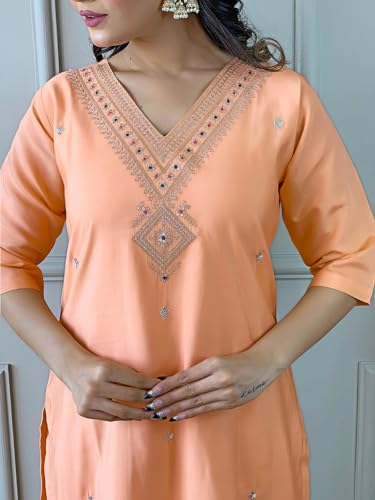 Image of Naixa Women's Viscose Embroidered Straight Kurta with Pant and Dupatta Sets (R-Dolly)