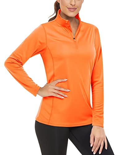Boladeci Womens Swim Shirts Upf 50 Spf Sun Protection 1/4 Zip Long Sleeve Cool Polo Rash Guard T-Shirts Hiking Fishing Uv Shirts Orange M #TOP29