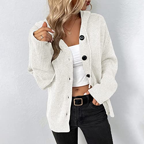 Sweaters For Women Oversized Sweatshirt Long Sleeve Solid Pullover Tops Teen Girls Christmas Fall Y2K Clothes Fashion Cute Cashmere Knit Cozy Button Down Open Front Cardigan Hoodies(S White,Medium) #TOP1