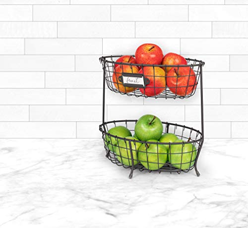 Spectrum Diversified Vintage Living Oval Server Stacked, 2-Tier Bowls, Dining Table & Kitchen Counter Organizer, Modern Fruit Basket Stand, Industrial Gray (A19676) by Spectrum - Image 5