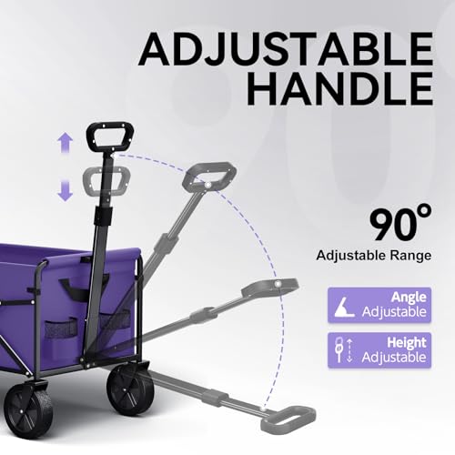 Collapsible Foldable Wagon, Foldig Cart with Wheel Heavy Duty with 180lbs Weight Capacity Lightweight Utility Camping Wagon for Groceries Garden Beach Sports Fishing (Purple)