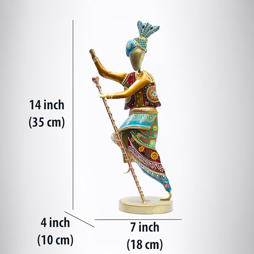 Image of KRAFTSKALA Handcrafted 14-Inch Bhangra Dancer Statues - Vibrant Punjabi Folk Dance Metal Showpiece Set for Traditional Indian Home Decor - Ethnic Festival Gift
