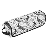 Bolsa de viaje para herramientas de pelo de pavo real negro y blanco, alfombrilla resistente al calor, estuche de viaje grande para planchas, alisadores, rizadores, accesorios de viaje necesarios para