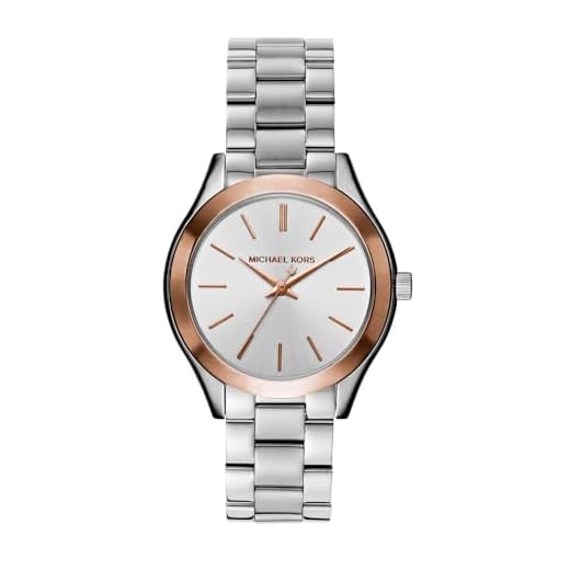 Michael Kors Damklocka Mini Slim RUNWAY, 33 mm fodralstorlek, trevisare, rostfritt stål armband, silver, 33 mm, armband