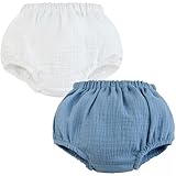 CiuchCiuch Musselin-Bloomers – 2er-Pack Höschen für Windeln – 100% Baumwolle – Leicht – Atmungsaktiv – Mit Gummizug – Für Mädchen und Jungen – Unisex – Natürliches Material - Weiß/Blau 68/74