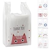BISC Plastic Shopping Bags, Thank You bags, Reusable and Disposable Grocery Bags, Standard Size Supermarket Bags 11x6x21 100 Pieces (Red cat) (CM-1)