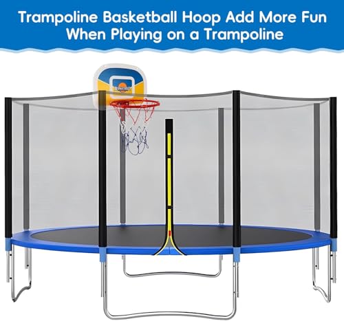 Upgraded Trampoline Basketball Hoop, Teenager Basketball Hoop for Trampoline with Pump and 2 Mini Ball, Fit for Straight Pole (Blue Yellow)