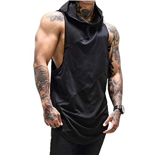 Fansu Camiseta de Tirantes para Hombres, Capucha Cómodo Transpirables Fitness Gym Muscular Absorbente Chaleco Bodybuilding Tank Top Sport Vest Culturismo (XL,Negro)